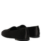 Dolce & Gabbana Black Satin Logo Slip On Flats Loafers Shoes