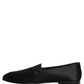 Dolce & Gabbana Black Satin Logo Slip On Flats Loafers Shoes