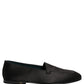 Dolce & Gabbana Black Satin Logo Slip On Flats Loafers Shoes