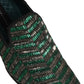 Dolce & Gabbana Silver Green Embellished Dress Loafers Shoes