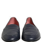Dolce & Gabbana Navy Blue Leather Logo Slip On Loafers Shoes