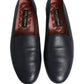 Dolce & Gabbana Navy Blue Leather Logo Slip On Loafers Shoes