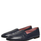 Dolce & Gabbana Navy Blue Leather Logo Slip On Loafers Shoes