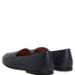 Dolce & Gabbana Navy Blue Leather Logo Slip On Loafers Shoes