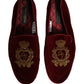 Dolce & Gabbana Maroon Velvet Crown Embroidery Loafers Shoes