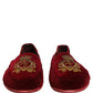 Dolce & Gabbana Maroon Velvet Crown Embroidery Loafers Shoes