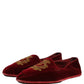 Dolce & Gabbana Maroon Velvet Crown Embroidery Loafers Shoes