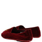 Dolce & Gabbana Maroon Velvet Crown Embroidery Loafers Shoes