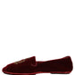 Dolce & Gabbana Maroon Velvet Crown Embroidery Loafers Shoes