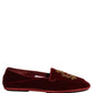 Dolce & Gabbana Maroon Velvet Crown Embroidery Loafers Shoes