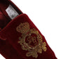 Dolce & Gabbana Maroon Velvet Crown Embroidery Loafers Shoes