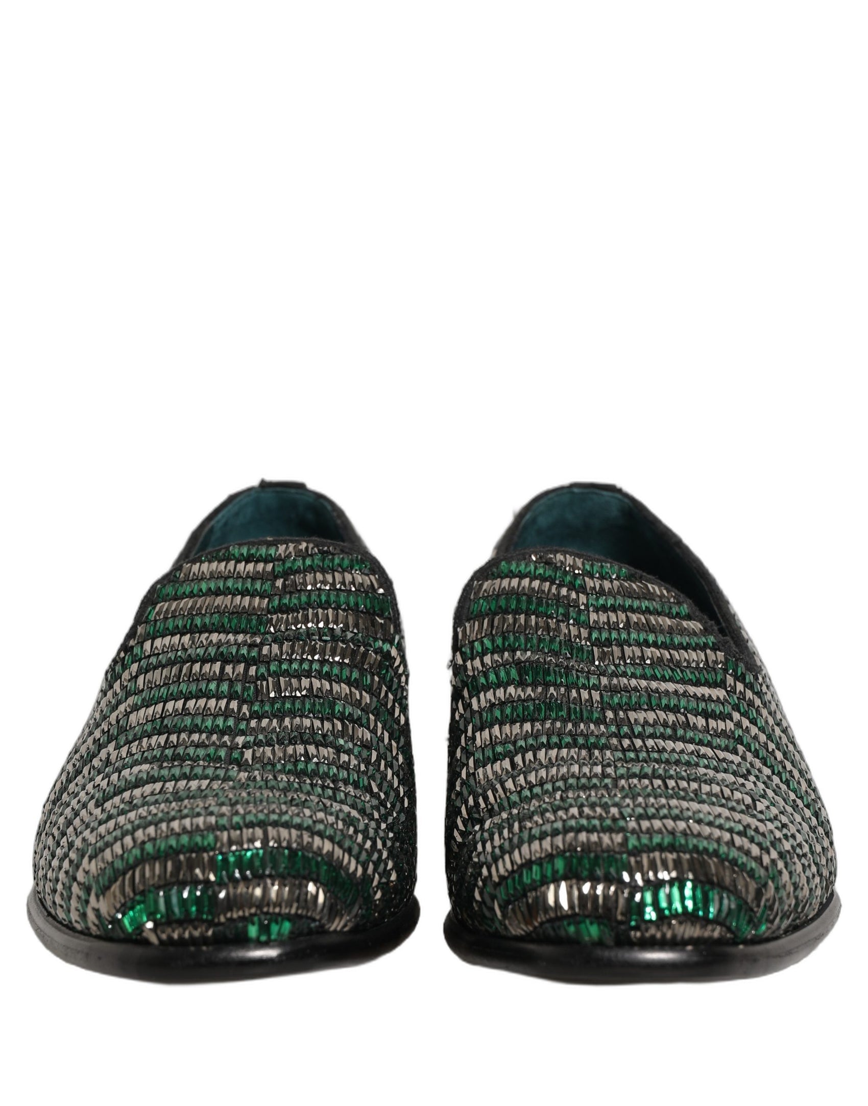Dolce & Gabbana Silver Green Embellished Dress Loafers Shoes