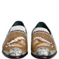 Dolce & Gabbana White Gold Sequined Slip On Loafers Shoes