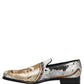 Dolce & Gabbana White Gold Sequined Slip On Loafers Shoes
