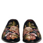 Dolce & Gabbana Black Velvet Floral Embroidery Loafers Shoes