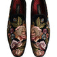 Dolce & Gabbana Black Velvet Floral Embroidery Loafers Shoes