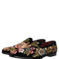 Dolce & Gabbana Black Velvet Floral Embroidery Loafers Shoes
