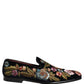 Dolce & Gabbana Black Velvet Floral Embroidery Loafers Shoes