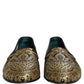 Dolce & Gabbana Gold Jacquard Leather Slip On Loafers Shoes