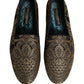 Dolce & Gabbana Gold Jacquard Leather Slip On Loafers Shoes