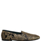 Dolce & Gabbana Gold Jacquard Leather Slip On Loafers Shoes