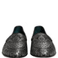 Dolce & Gabbana Silver Jacquard Leather Slip On Loafers Shoes