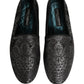 Dolce & Gabbana Silver Jacquard Leather Slip On Loafers Shoes
