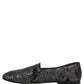 Dolce & Gabbana Silver Jacquard Leather Slip On Loafers Shoes
