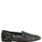 Dolce & Gabbana Silver Jacquard Leather Slip On Loafers Shoes