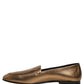 Dolce & Gabbana Gold Leather DG Logo Slip On Men Loafers Shoes