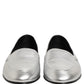 Dolce & Gabbana Silver Leather DG Logo Slip On Loafers Shoes
