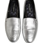 Dolce & Gabbana Silver Leather DG Logo Slip On Loafers Shoes