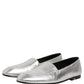 Dolce & Gabbana Silver Leather DG Logo Slip On Loafers Shoes