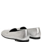 Dolce & Gabbana Silver Leather DG Logo Slip On Loafers Shoes