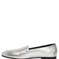 Dolce & Gabbana Silver Leather DG Logo Slip On Loafers Shoes