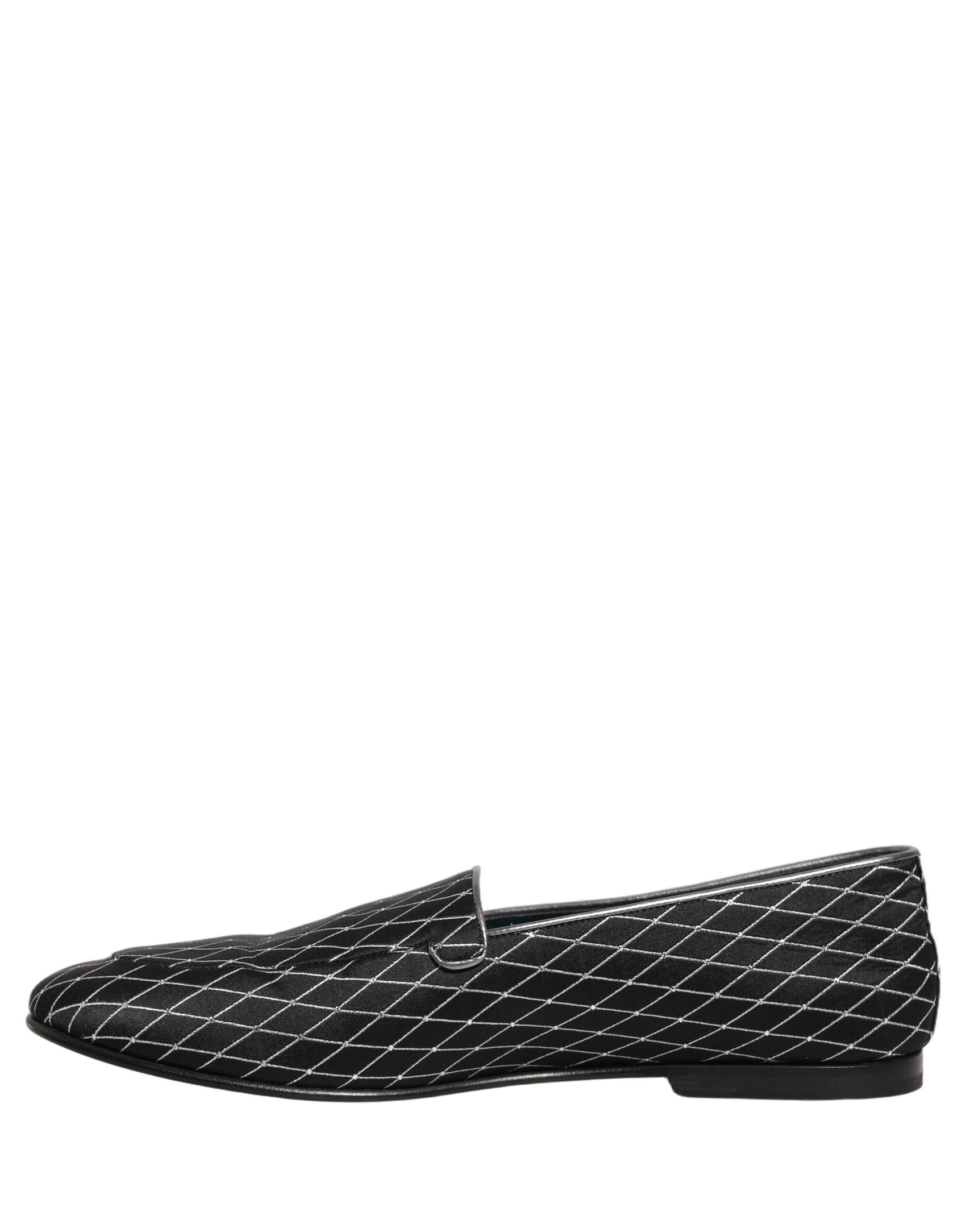 Dolce & Gabbana Black Velvet Diamond Stitched Loafers Shoes