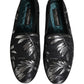 Dolce & Gabbana Black Leaf Embroidery Dress Men Loafers Shoes
