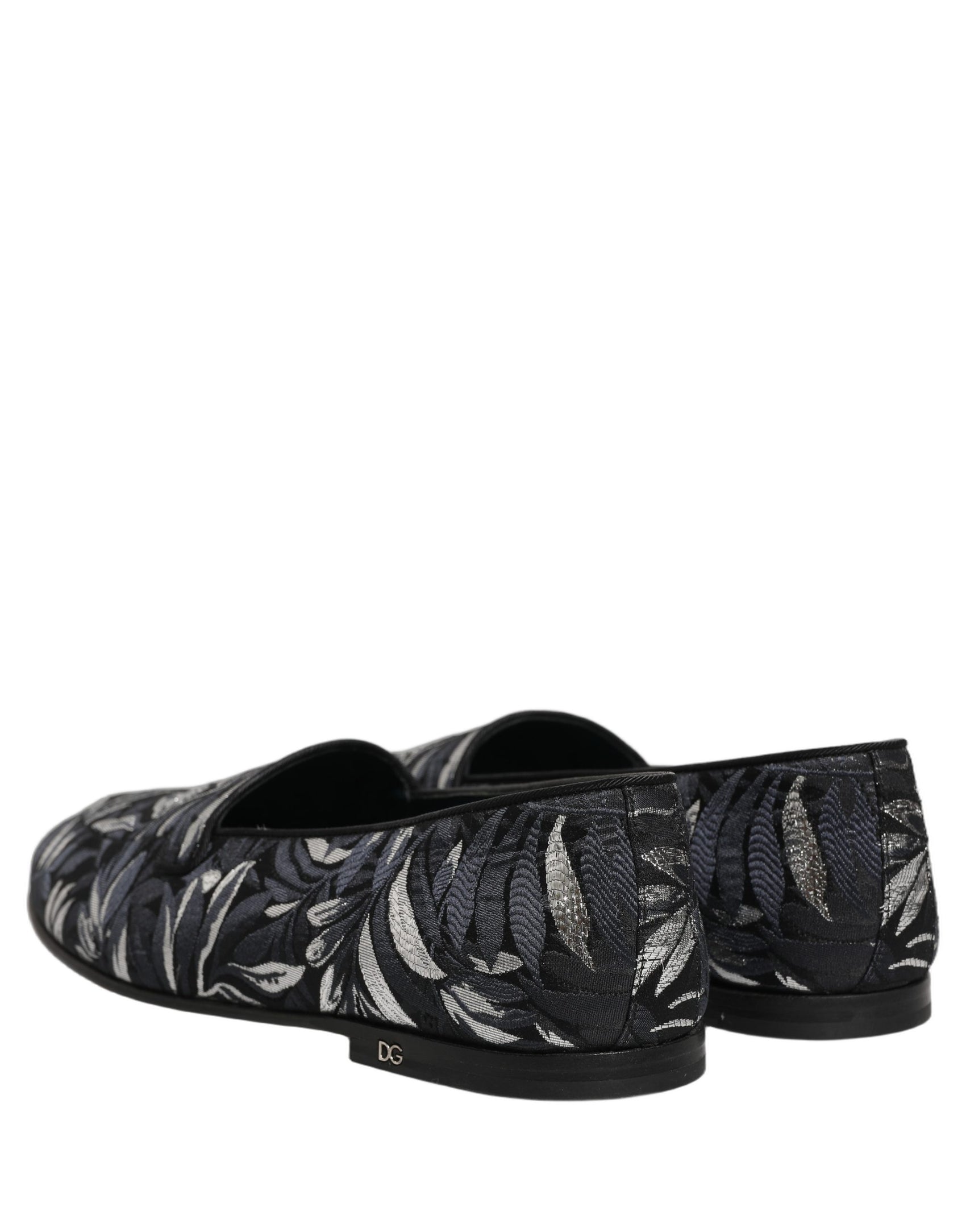 Dolce & Gabbana Black Leaf Embroidery Dress Men Loafers Shoes