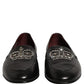 Dolce & Gabbana Black Leather Crown Embellished Loafers Shoes