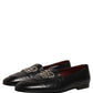 Dolce & Gabbana Black Leather Crown Embellished Loafers Shoes