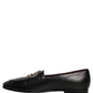 Dolce & Gabbana Black Leather Crown Embellished Loafers Shoes