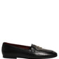 Dolce & Gabbana Black Leather Crown Embellished Loafers Shoes