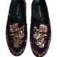 Dolce & Gabbana Violet Velvet Floral Embroidery Loafers Shoes