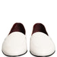 Dolce & Gabbana White Leather Logo Slip On Men Loafers Shoes