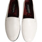 Dolce & Gabbana White Leather Logo Slip On Men Loafers Shoes