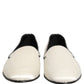 Dolce & Gabbana White Satin Logo Slip On Flats Loafers Shoes