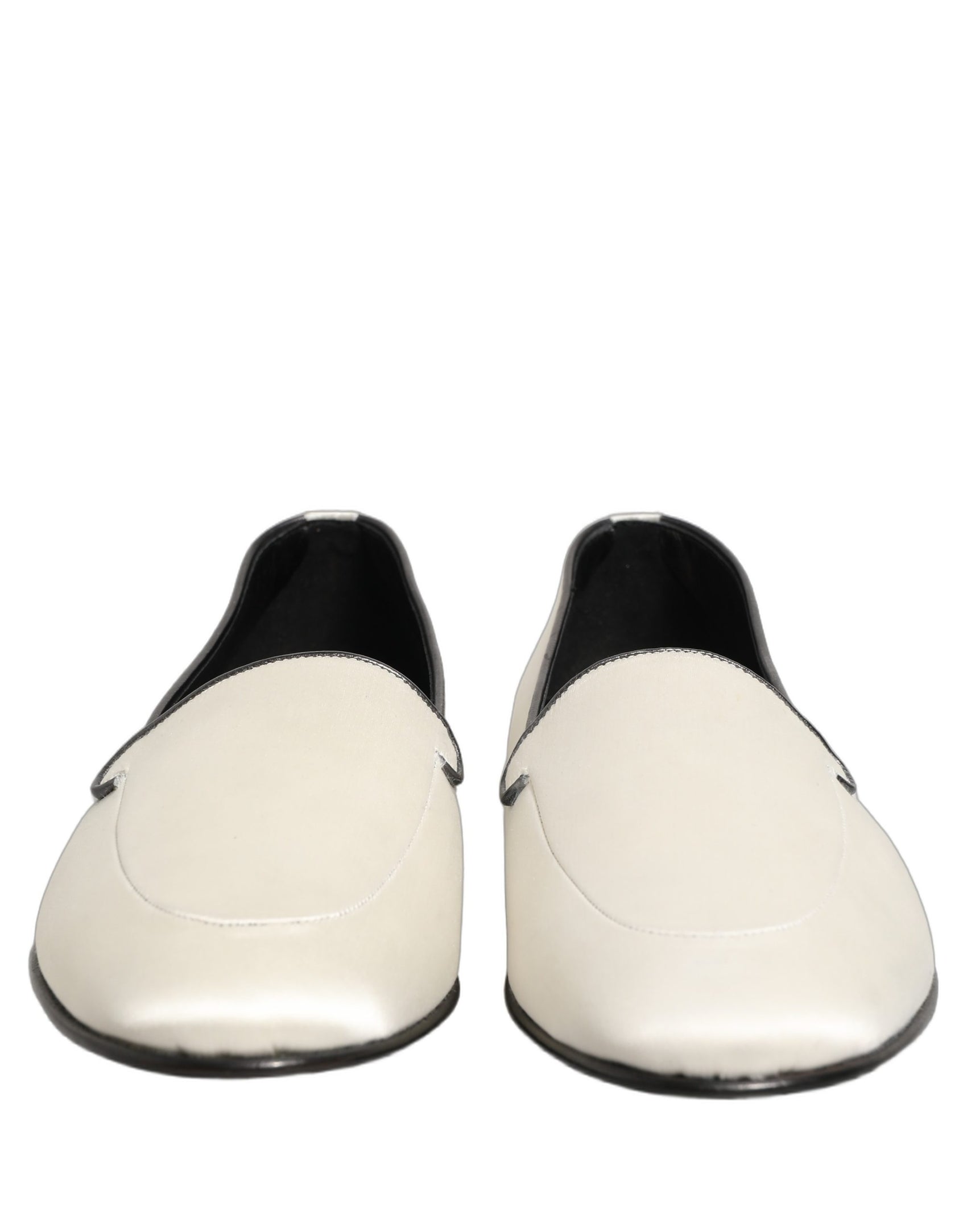 Dolce & Gabbana White Satin Logo Slip On Flats Loafers Shoes