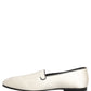 Dolce & Gabbana White Satin Logo Slip On Flats Loafers Shoes