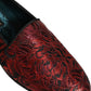Dolce & Gabbana Red Floral Jacquard Slip On Loafers Shoes