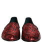 Dolce & Gabbana Red Floral Jacquard Slip On Loafers Shoes